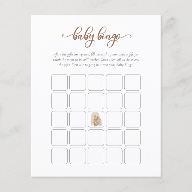 Flyer Juego Neutral Boho Pampas Grass Giraffe Baby Bingo (Frente)