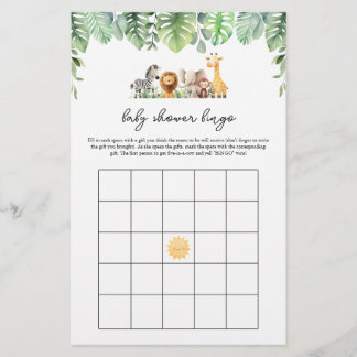 Flyer Juego Safari Baby Shower - Bingo Baby Shower