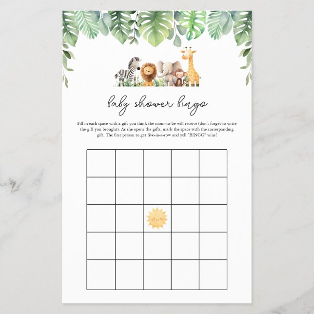 Flyer Juego Safari Baby Shower - Bingo Baby Shower (Frente)