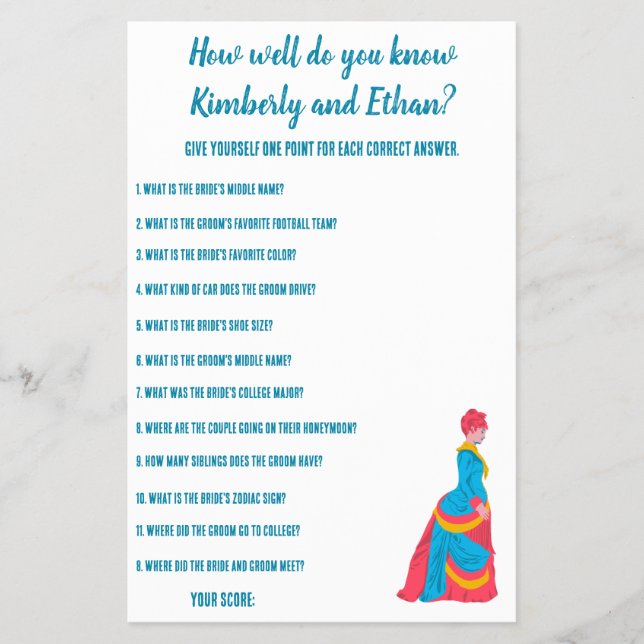 Flyer Juego Trivia de ducha de novia personalizable (Frente)