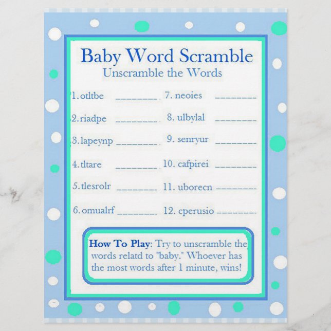 Flyer Juegos Baby Shower de doble cara (Frente)