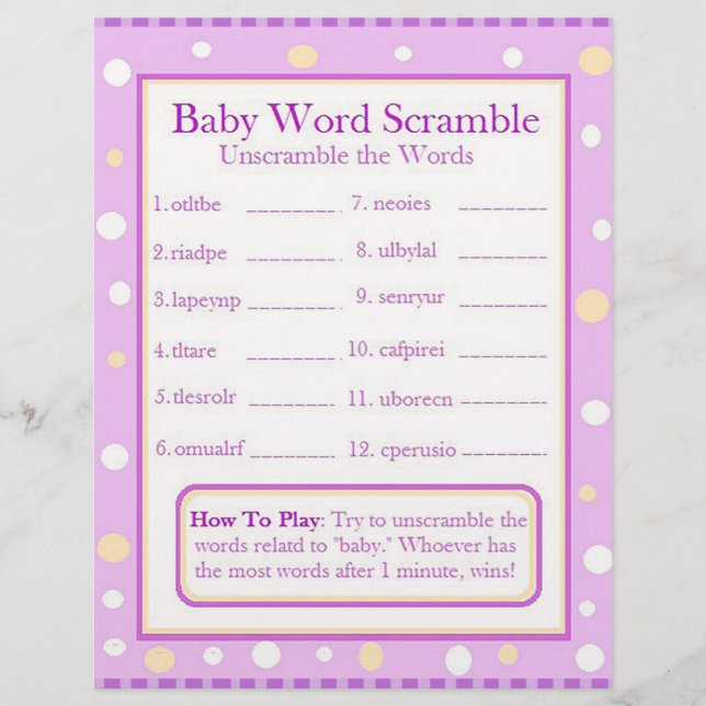 Flyer Juegos Baby Shower de doble cara (Frente)