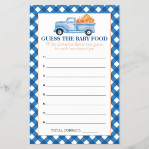 Flyer Juegos de Baby Shower Adivina la Comida para Bebé 