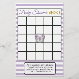 Flyer Juegos de Baby Shower con mariposa morada y dorada