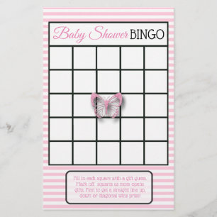 Flyer Juegos de Baby Shower con mariposa rosa