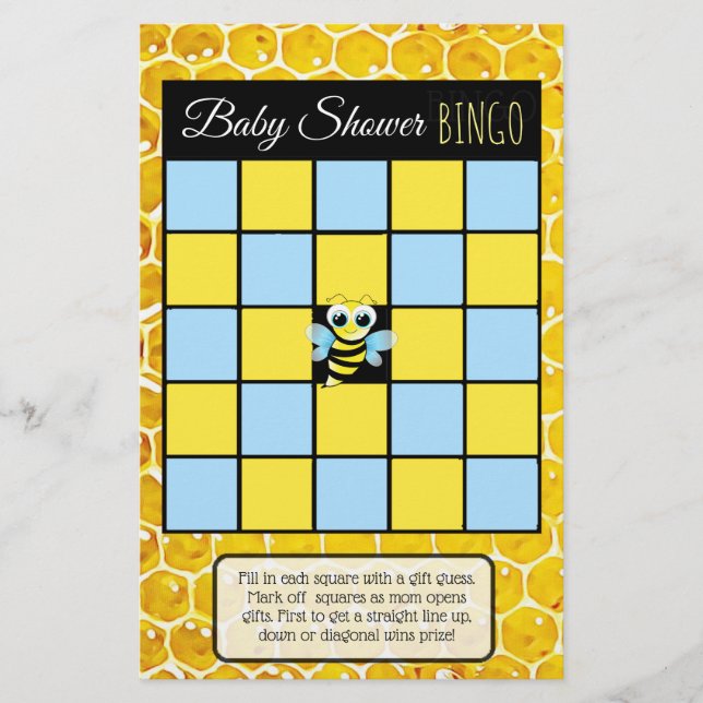 Flyer Juegos de baby shower con tema de abeja (Frente)