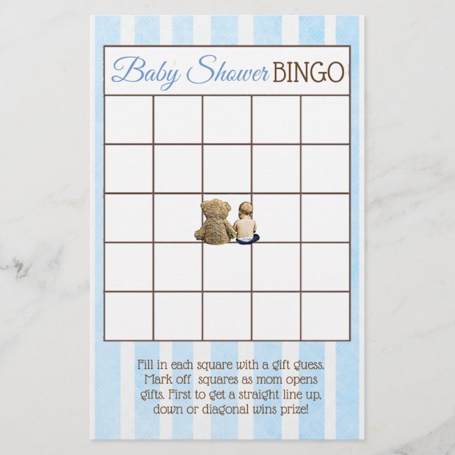 Flyer Juegos de Baby Shower de Baby Boy y Teddy Bear (Frente)