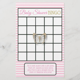 Flyer Juegos de baby shower de mariposa dorada y rosa
