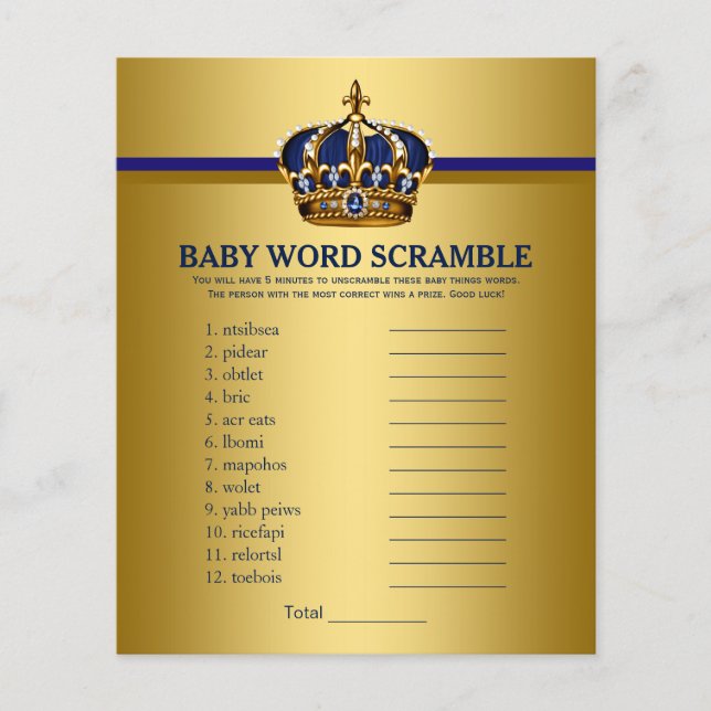 Flyer Juegos de Baby Shower Royal Blue Gold Prince (Frente)