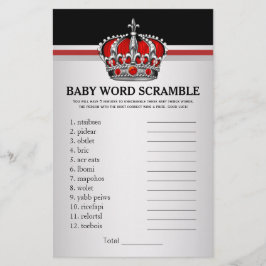 Flyer Juegos para Baby Shower Corona del Príncipe Rojo