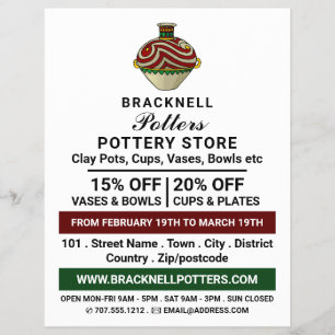 Flyer Jug decorativo, tienda de cerámica, anuncio de alf