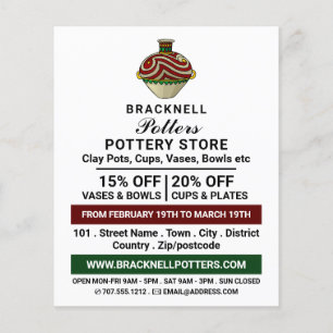 Flyer Jug decorativo, tienda de cerámica, anuncio de alf