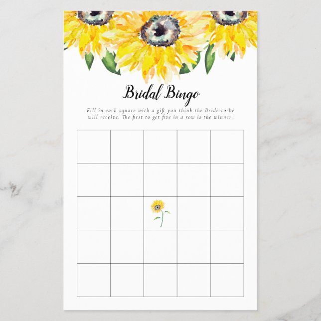 Flyer Jugador de novia Sunflower Juego Bingo Floral (Frente)