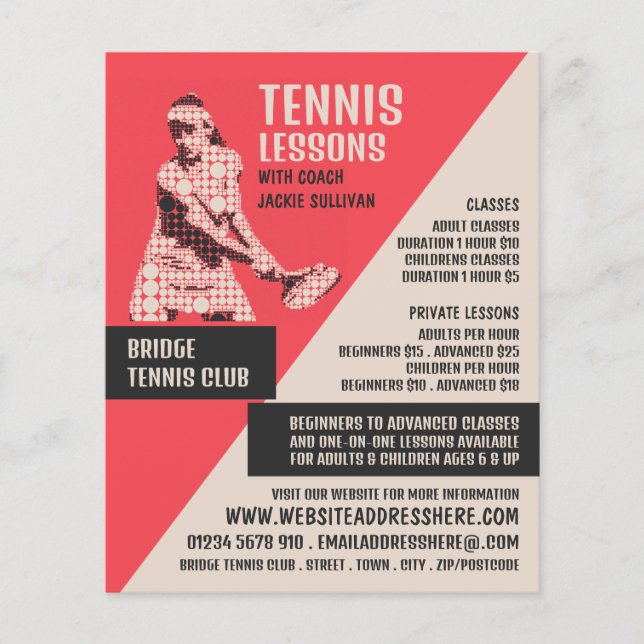 Flyer Jugador de tenis pictograma, clases de tenis (Frente)
