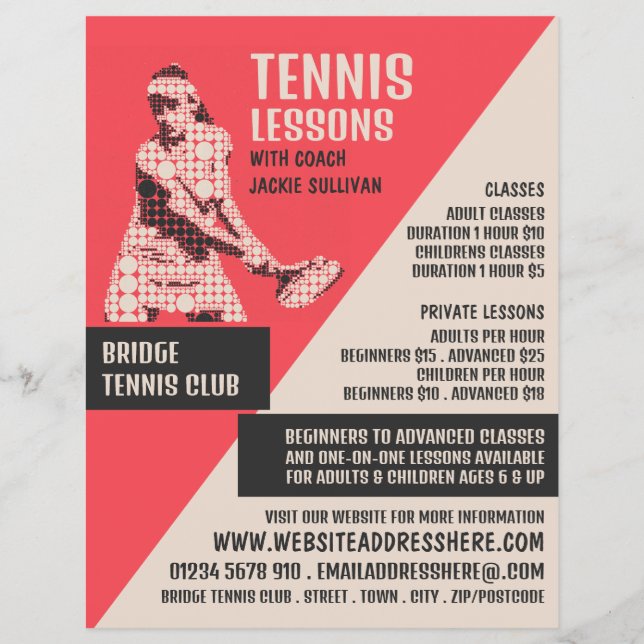 Flyer Jugador de tenis pictograma, clases de tenis (Frente)