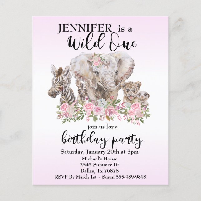 Flyer Jungla Salvaje Acuarela Elefante Floral Presupuest (Frente)