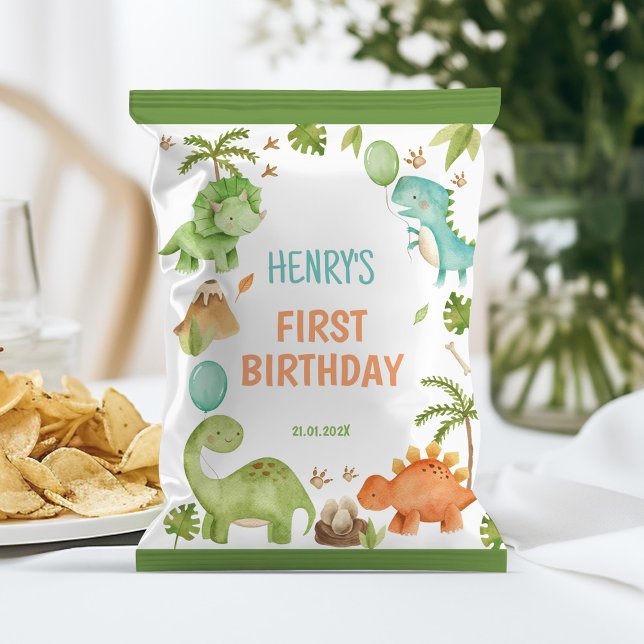 Flyer Jungle Cute Dinosaur 1st Birthday Chip Bag Wrapper (Subido por el creador)