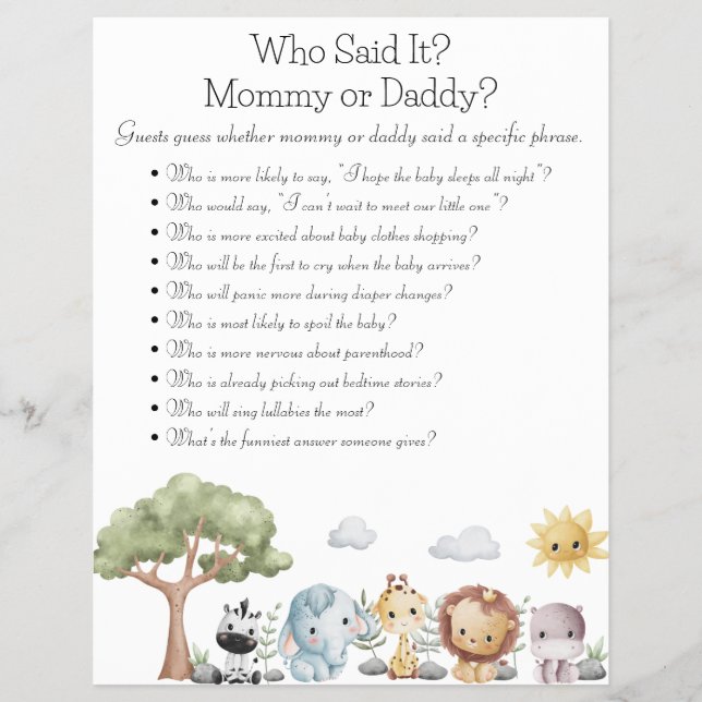 Flyer Jungle Safari Baby Shower Games (Frente)