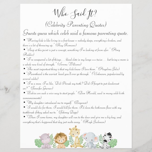 Flyer Jungle Safari Baby Shower Games (Frente)