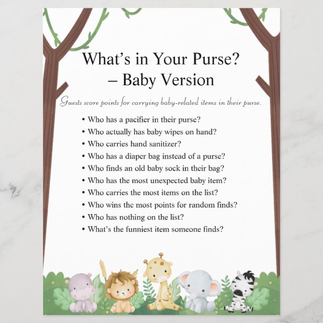 Flyer Jungle Safari Baby Shower Games (Frente)