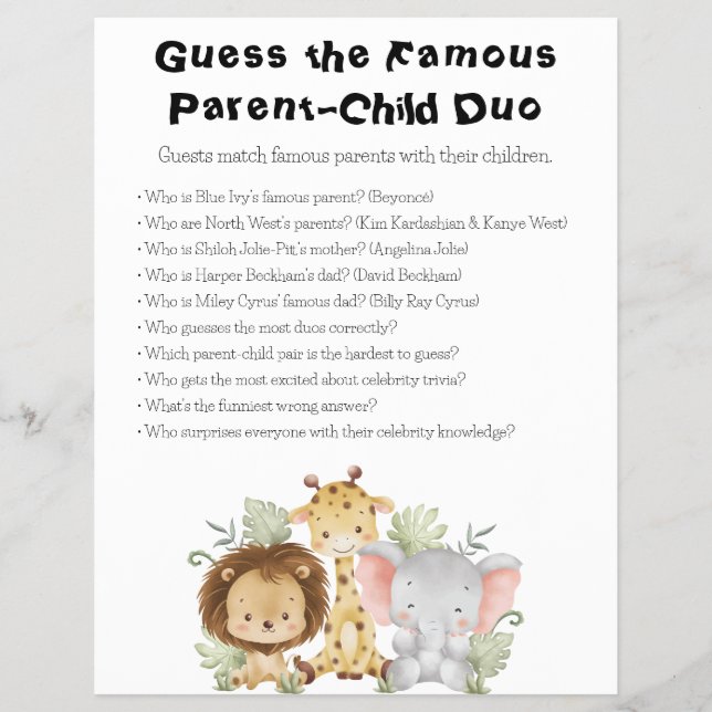 Flyer Jungle Safari Baby Shower Games (Frente)