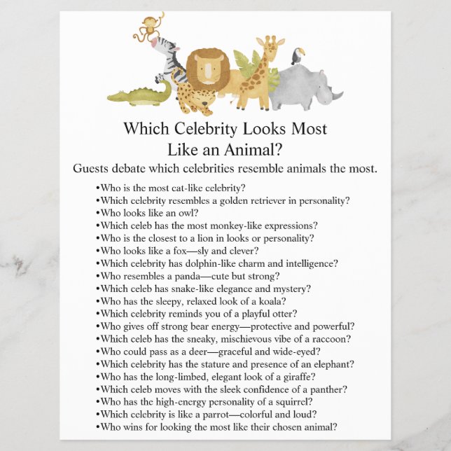 Flyer Jungle Safari Baby Shower Games (Frente)