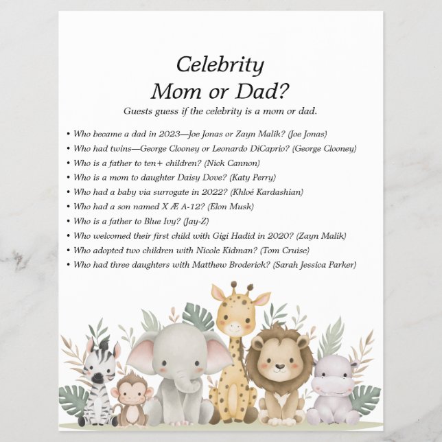 Flyer Jungle Safari Baby Shower Games (Frente)
