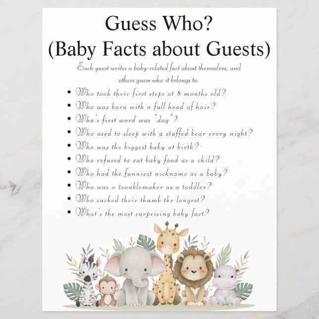 Flyer Jungle Safari Baby Shower Games (Frente)