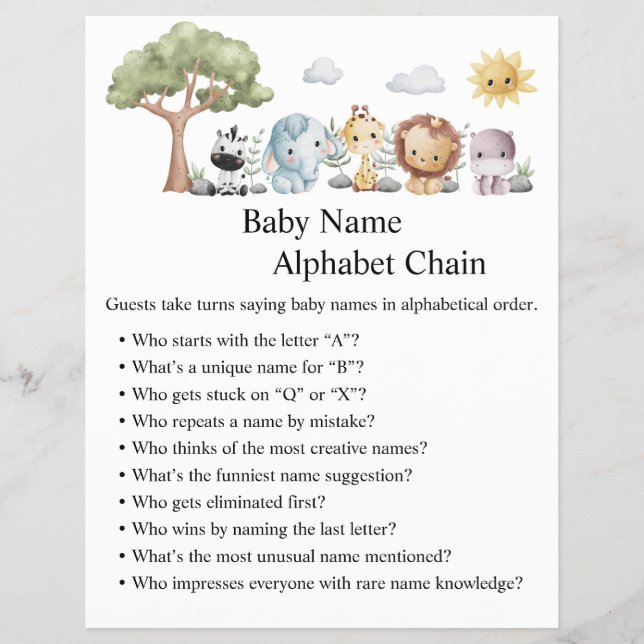 Flyer Jungle Safari Baby Shower Games (Frente)