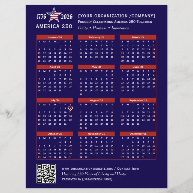 Flyer Keepsake del calendario de America 250 Patriotic B (Frente)