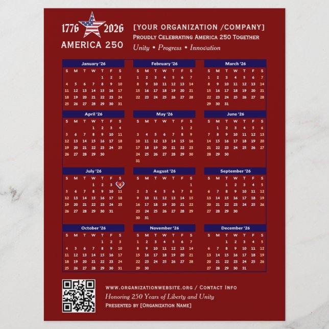 Flyer Keepsake del calendario de America 250 Patriotic R (Frente)