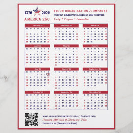 Flyer Keepsake del calendario de America 250 Patriotic R