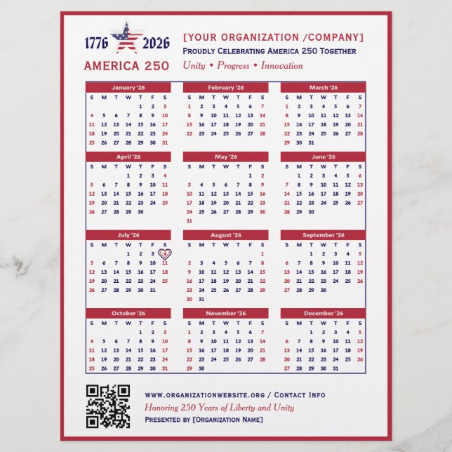 Flyer Keepsake del calendario de America 250 Patriotic R (Frente)
