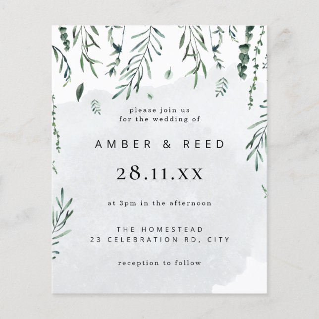 Flyer La acuarela mínima del presupuesto deja al Boda (Frente)
