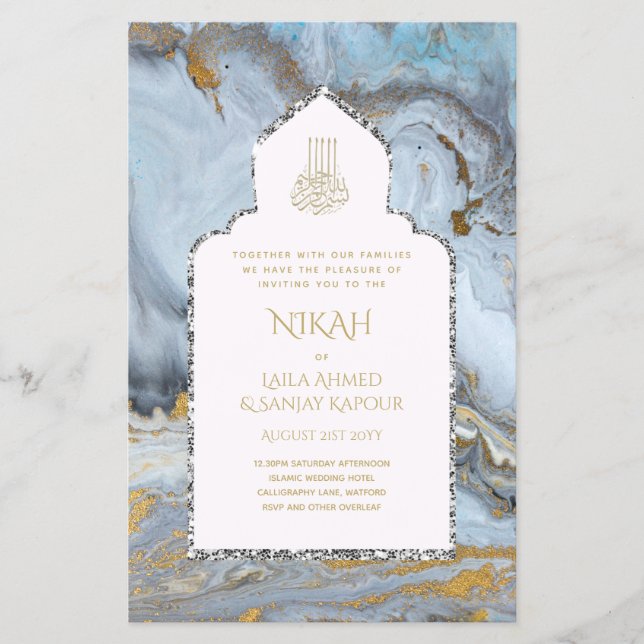 Flyer La boda islámica azul LeahG invita a Nikah (Frente)