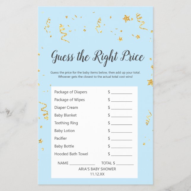 Flyer La celebración del oro en azul adivina el precio c (Frente)