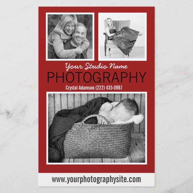 Flyer La cuenta de negocios de un fotógrafo con tres fot (Frente)