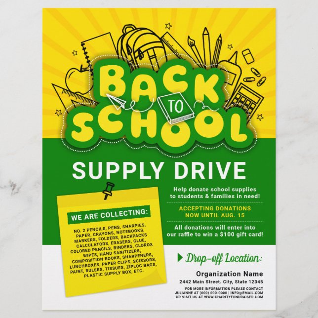 Flyer La diversión amarilla y verde de vuelta al anuncio (Frente)