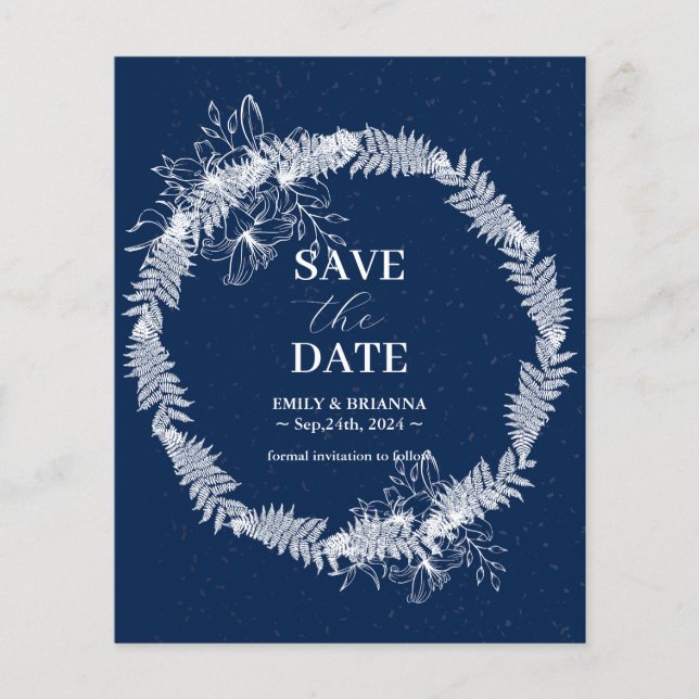 Flyer La elegante boda azul de la marina clásica salva l (Frente)