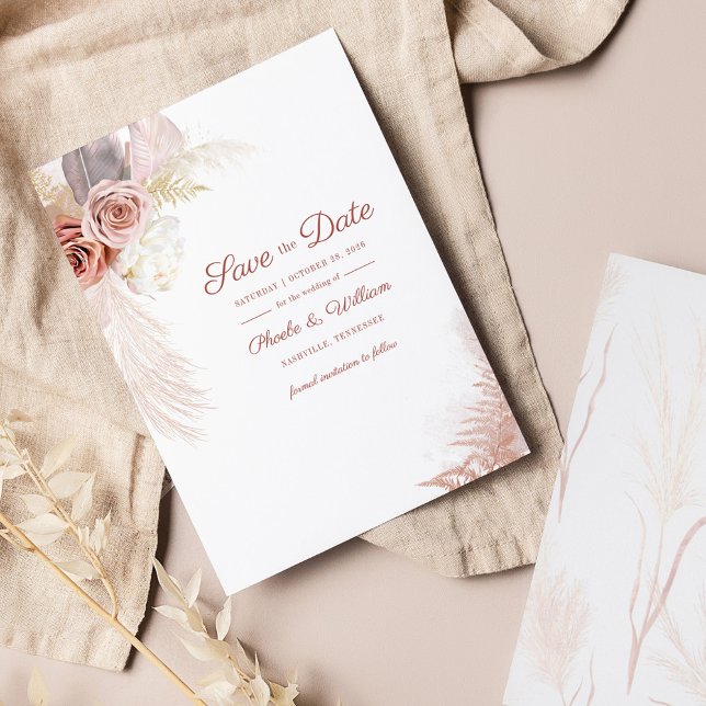 Flyer La floral de hierbas Pampas moderna ahorra la fech (Subido por el creador)