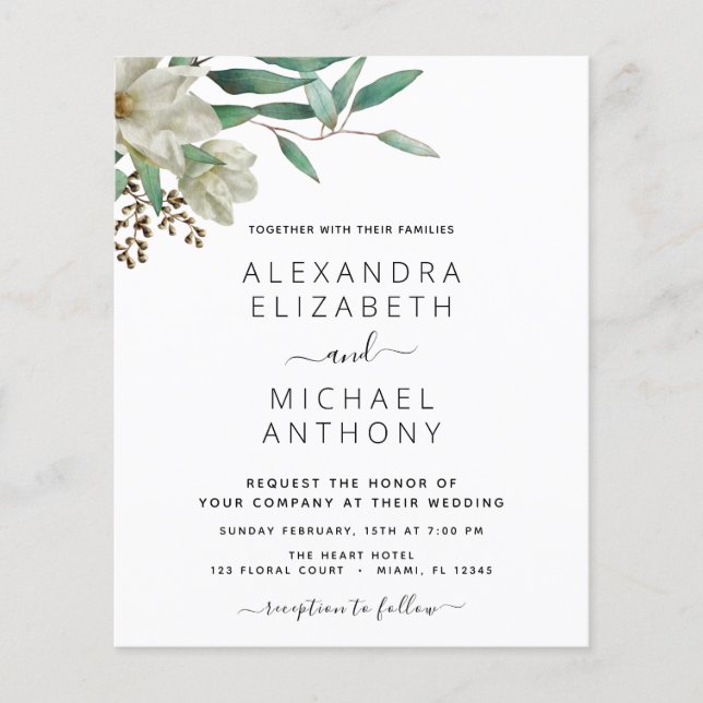Flyer La Magnolia Presupuestaria Eucalyptus Boda Elegant (Frente)