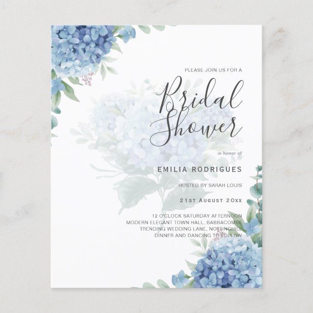 Flyer La moderna ducha de novia con foto de Hydrangea az (Frente)