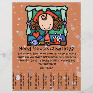 Flyer La pequeña promueve su negocio de limpieza del hog