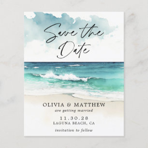 Flyer La playa de acuarela de presupuesto salva el anunc