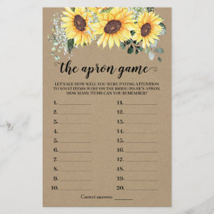 Flyer La tarjeta Apron Bridal Shower Greenery Sunflowers
