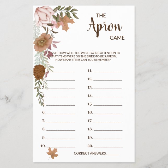 Flyer La tarjeta de juego Apron Game Boho Autumn Bridal  (Frente)