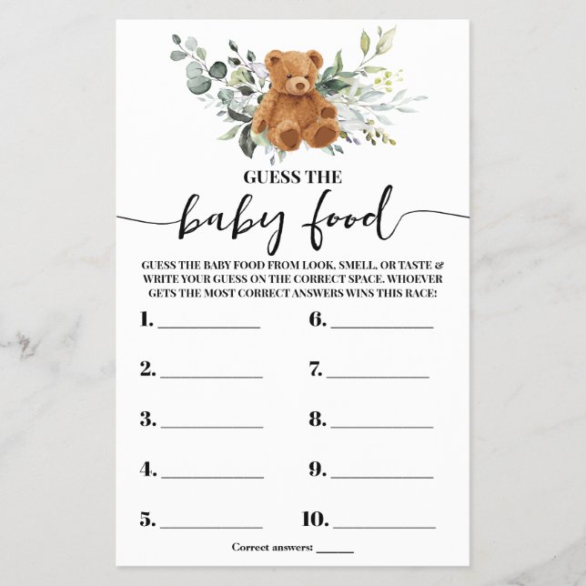 Flyer La tarjeta de juego Baby Food Shower (Frente)