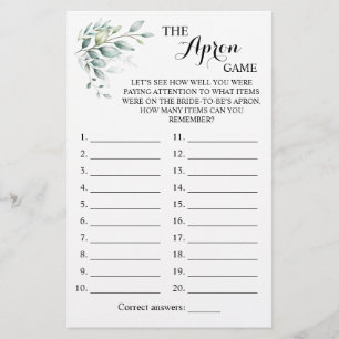 Flyer La tarjeta de juegos Apron Shower Greenery Eucalyp