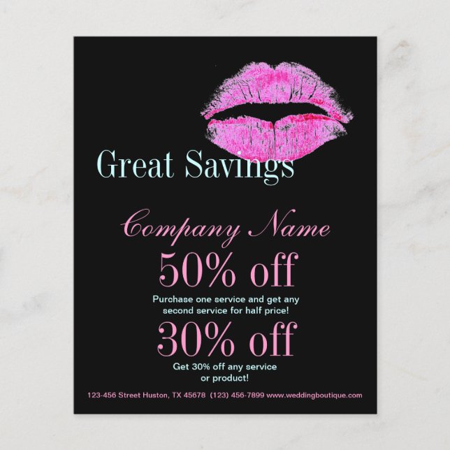 Flyer labios rosados modernos maquillaje cosmetólogo art (Frente)