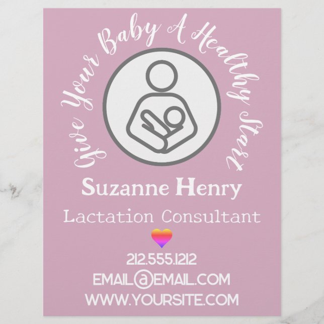 Flyer Lactation Consultant Breastfeeding Rainbow Pink (Frente)